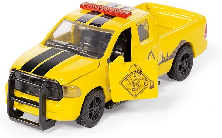 siku 3505, RAM 1500 Pick-up mit Kompressoranhänger, Schranken und Figur, 1:50, Metall/Kunststoff, Ge