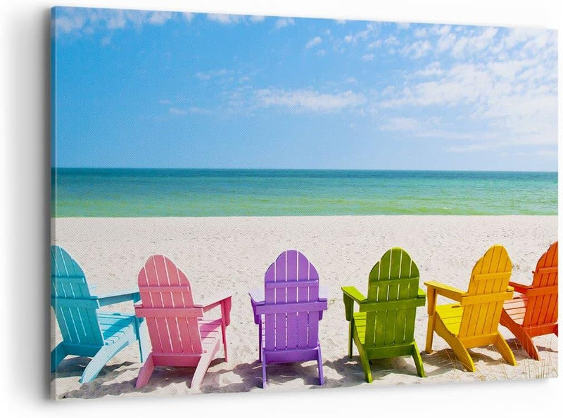 Bilder auf Leinwand 100x70cm Leinwandbild Sunbed ufer florida Sommer Gross Wanddeko Bild Schlafzimme