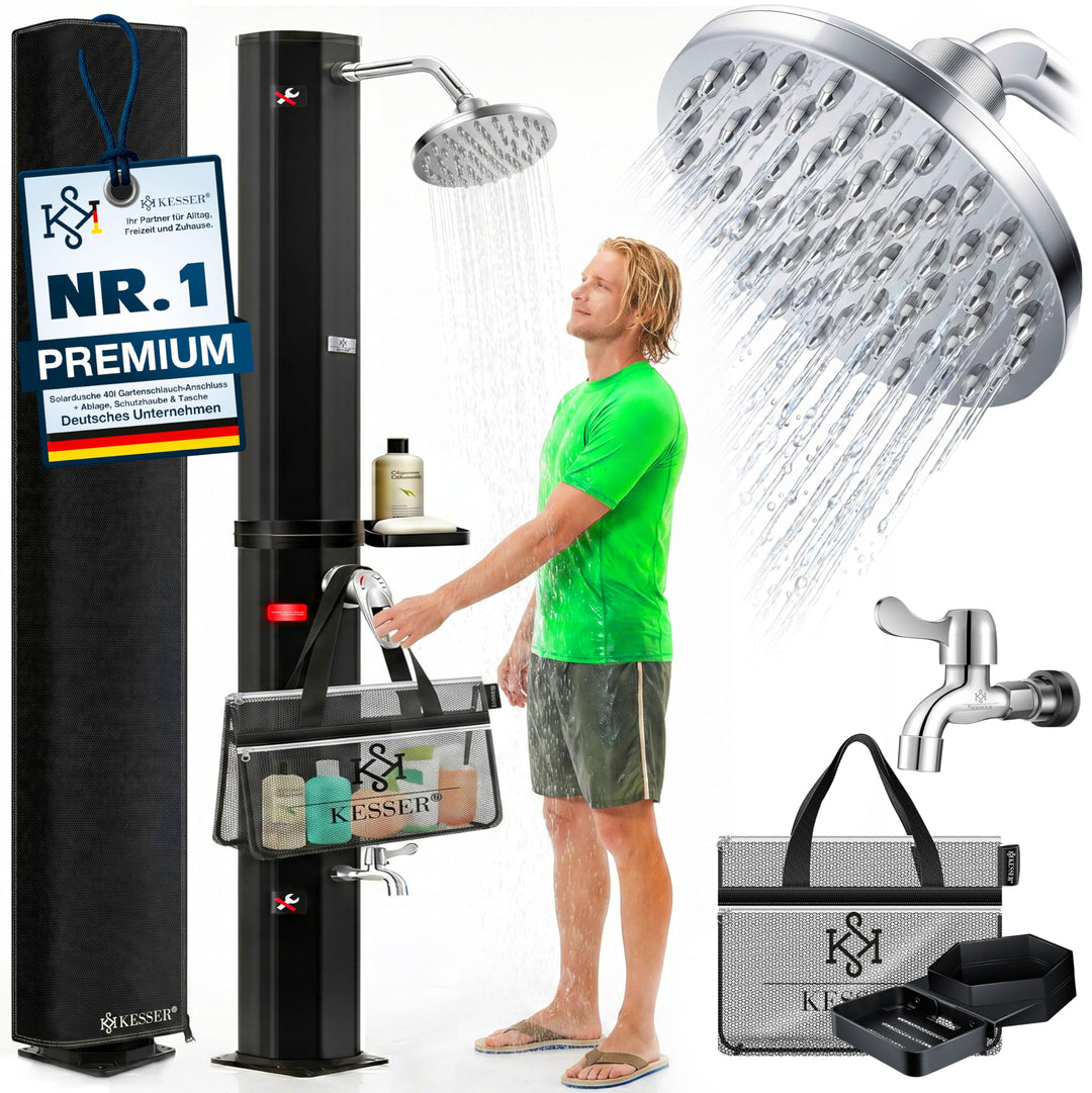 KESSER® Solardusche 40 Liter Solar Gartendusche | warmes Wasser | max. 60°C | Inkl. Schutzhaube | oh