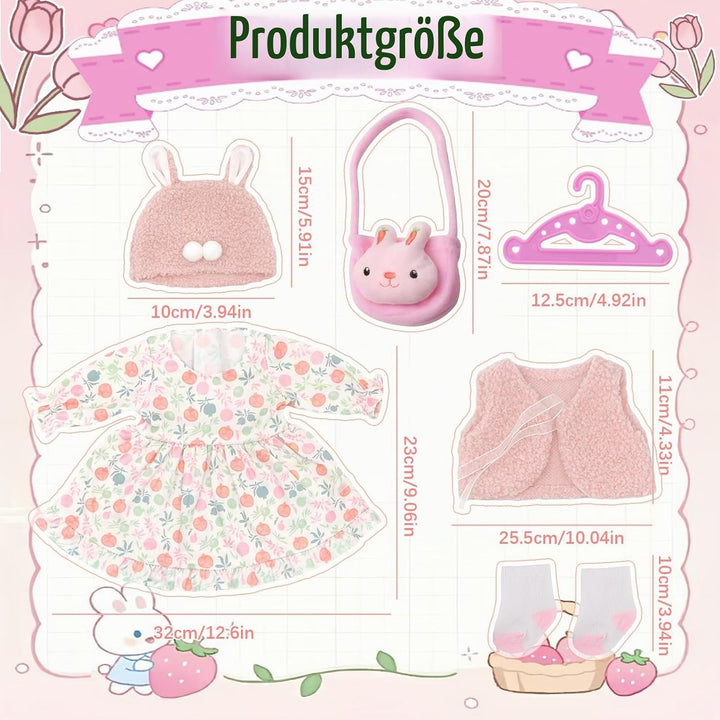 6 Stück Puppenkleidungsset für 35-43cm Babypuppen Süsse 14-17 Zoll Puppenoutfits mit Kleid Weste Plü
