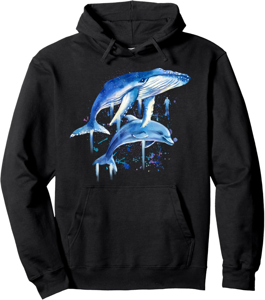 Blauwal Delfin Taucher Wale Tümmler Delphin Pullover Hoodie