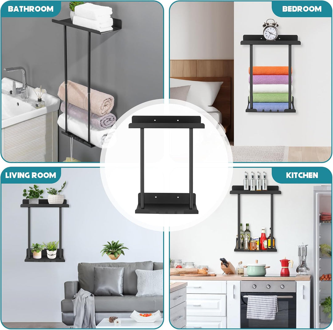 Handtuchregal ohne Bohren Badezimmer Wand, Edelstahl Schwarz Handtuch Regal, Haltbar Gästehandtuchha