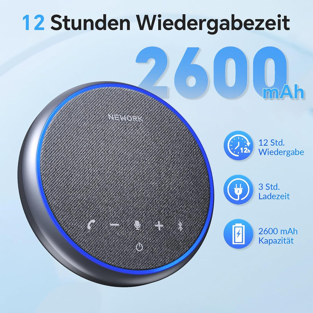 Bluetooth-Freisprecheinrichtung für Konferenzen, 3 AI-Mikrofone mit Geräuschunterdrückung, 12-Stunde
