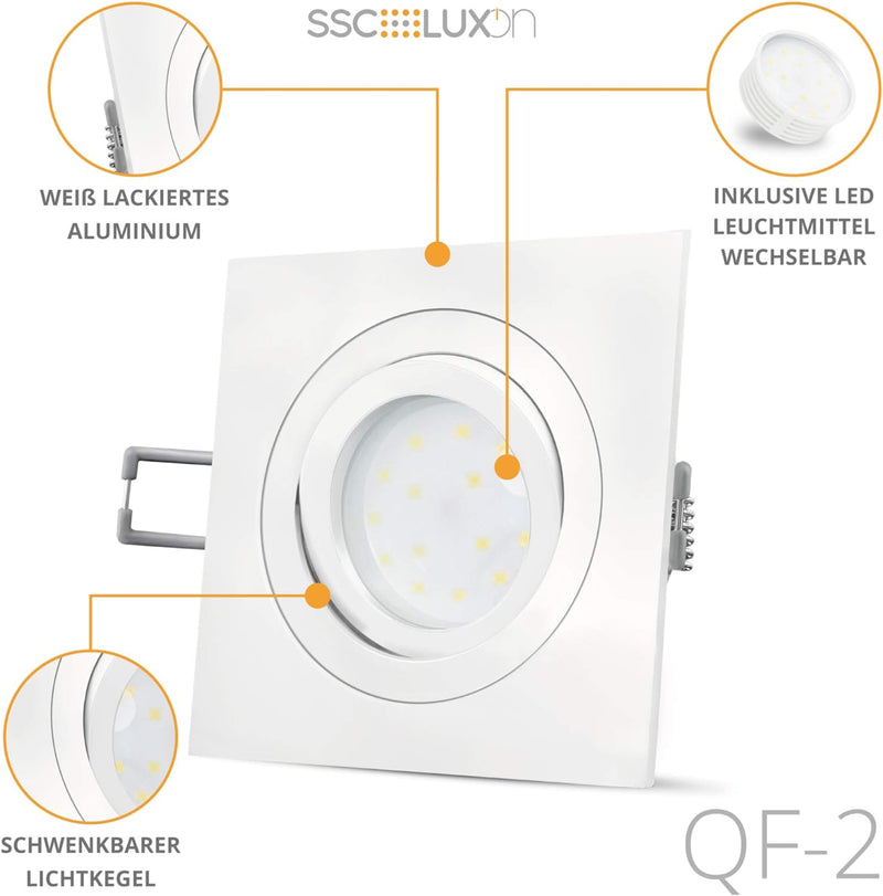 SSC-LUXon 6er Set QF-2 LED Einbaustrahler Downlight flach dimmbar in weiss & schwenkbar - mit LED Mo