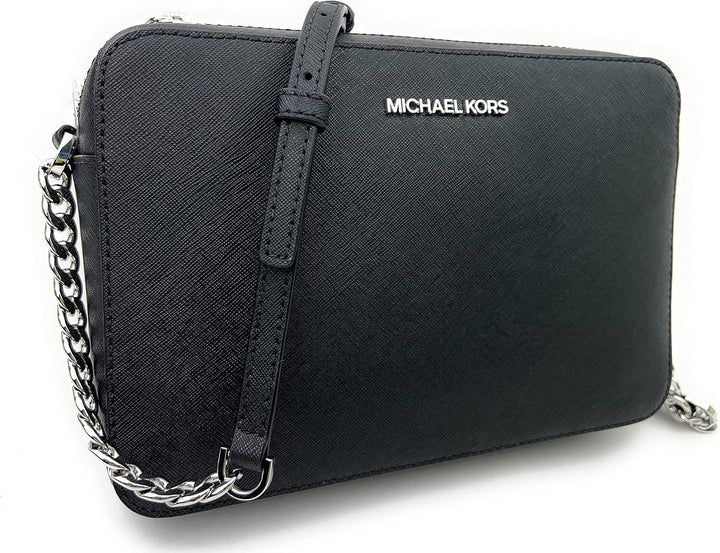 Michael Kors Damen Jet Set East West Crossbody Umhängetasche Schwarz/Silber, Schwarz/Silber