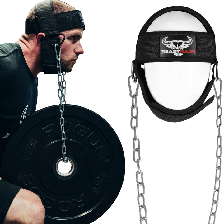 BEAST RAGE Kopfgeschirr, Halstauchen, strapazierfähig, lange Stahlkette, verstellbar, Fitness-Halsge