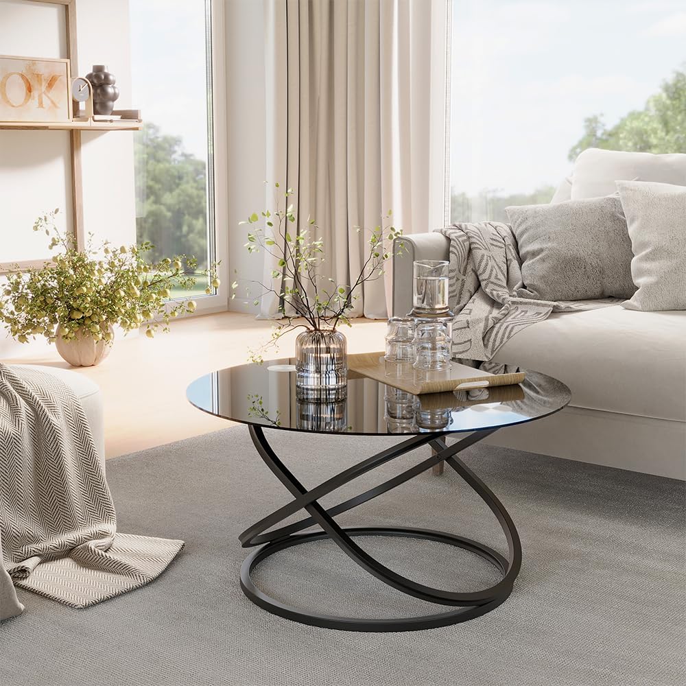 Vicco Couchtisch Calgary, Schwarz Hochglanz, 79.5 x 46.5 cm mit Glasfläche, zur Nutzung als Ablage-