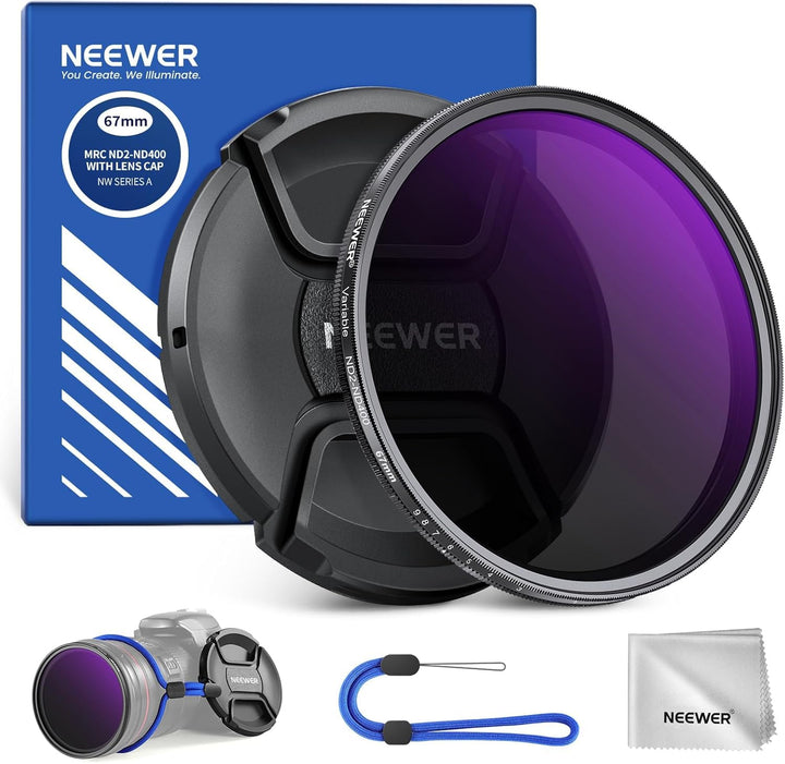NEEWER 67mm ND2-400 (1-9 Stop) Variabler ND Filter mit Objektivdeckel Trageband Reinigungstuch präzi