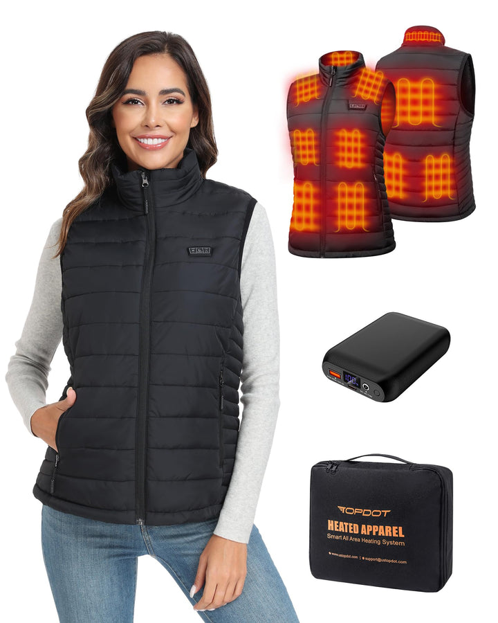 Topdot Beheizbare Weste Damen mit Powerbank 7.4V 16000mAh, 8 Heizzonen, Heizweste mit 3 Temperaturst