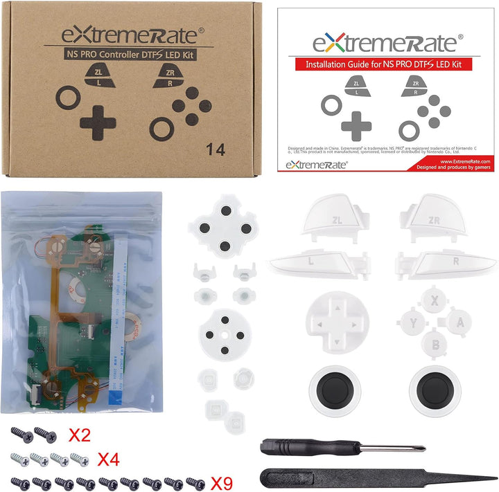 eXtremeRate DTFS LED Tasten Set für Switch pro Controller, 9 Farb-Modi 6 Separat-Tasten-Bereiche Con