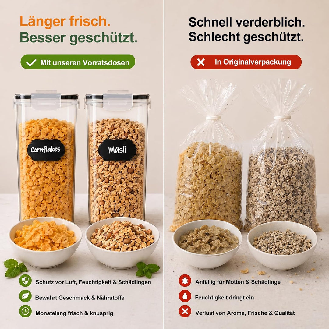 GoMaihe Vorratsdosen Set, 2.5L*6 Stück Aufbewahrungsbox Küche Organizer, Luftdicht Frischhaltedose P
