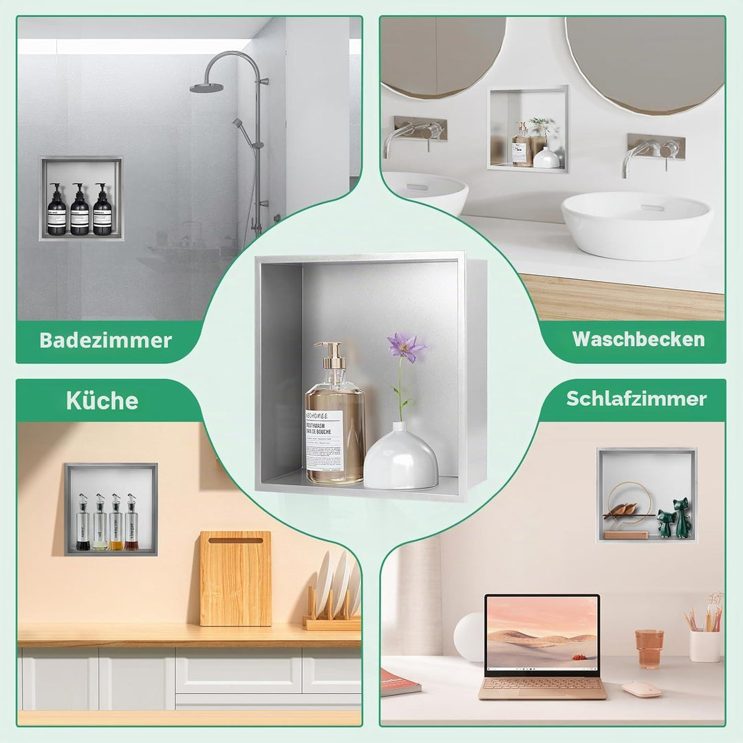DBREAKS Wandnische Dusche Edelstahl 32 x 32 x 8,5 cm, Silber Duschnische Eingebettete Lagerung, Dusc