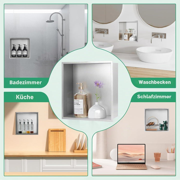 DBREAKS Wandnische Dusche Edelstahl 32 x 32 x 8,5 cm, Silber Duschnische Eingebettete Lagerung, Dusc