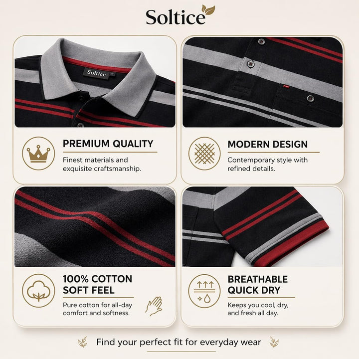Soltice Herren Kurzarm Poloshirt, Polohemd Kragen, Gestreifte Blousonshirt mit Brusttasche aus Baumw