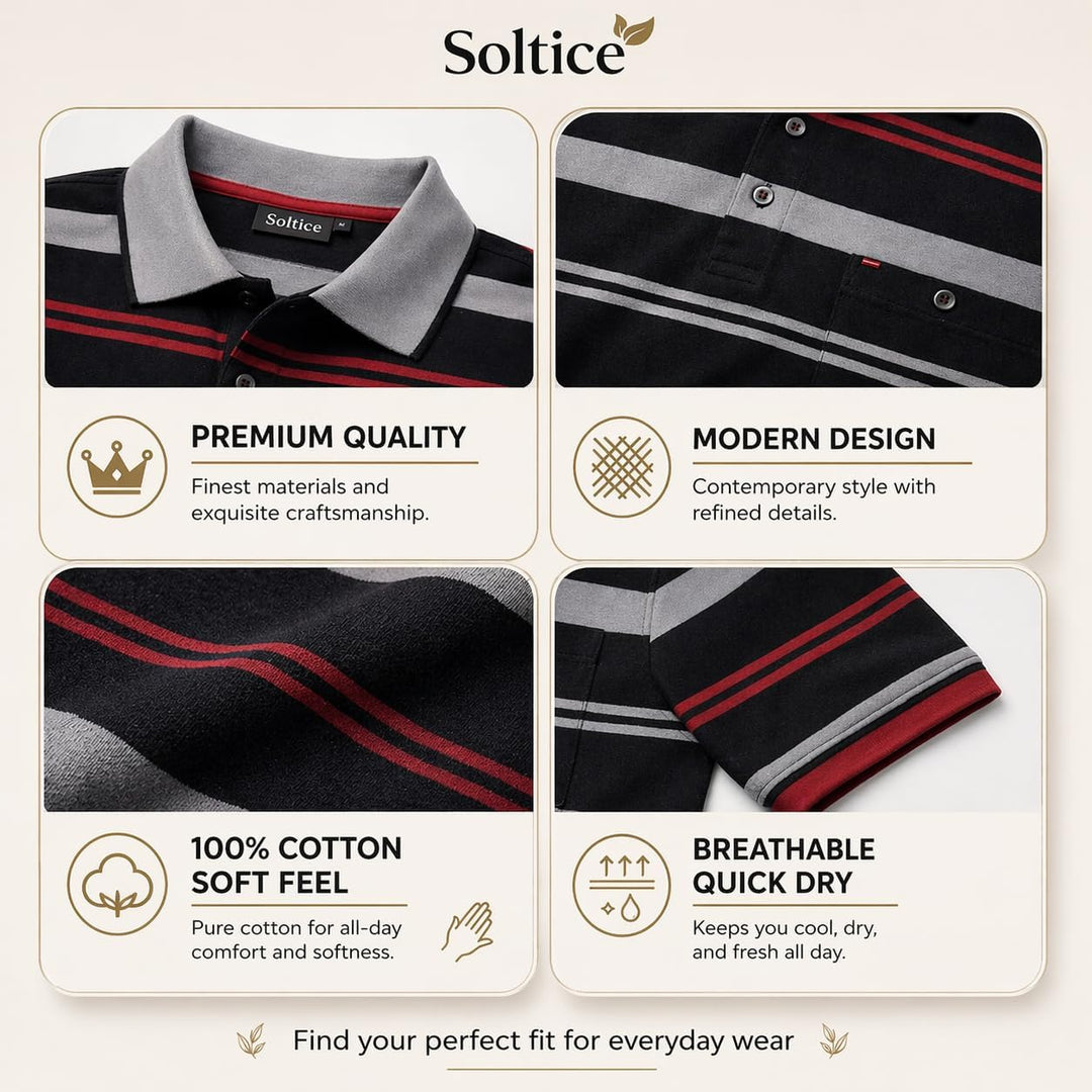 Soltice Herren Kurzarm Poloshirt, Polohemd Kragen, Gestreifte Blousonshirt mit Brusttasche aus Baumw