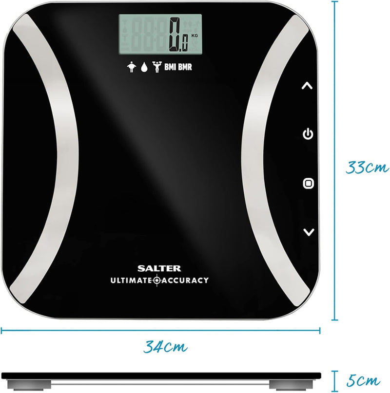 Salter 9173 BK3R Digitale genaue Körperanalyse Badezimmerwaage misst Gewicht, Körperfett/-wasser, Mu