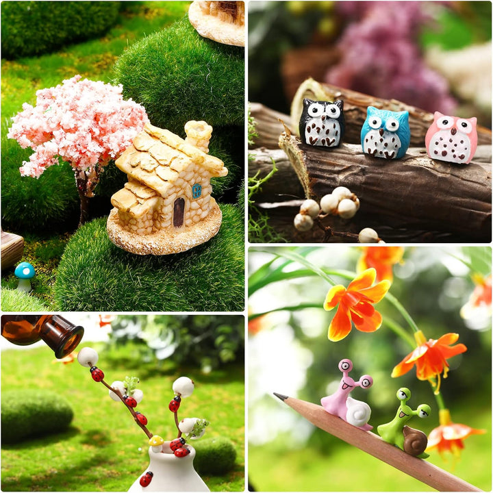 Skylety 64 Stück Feengarten Zubehör Miniatur Deko Garten Wichtel Frühling Zubehör Mini Tiere Figuren