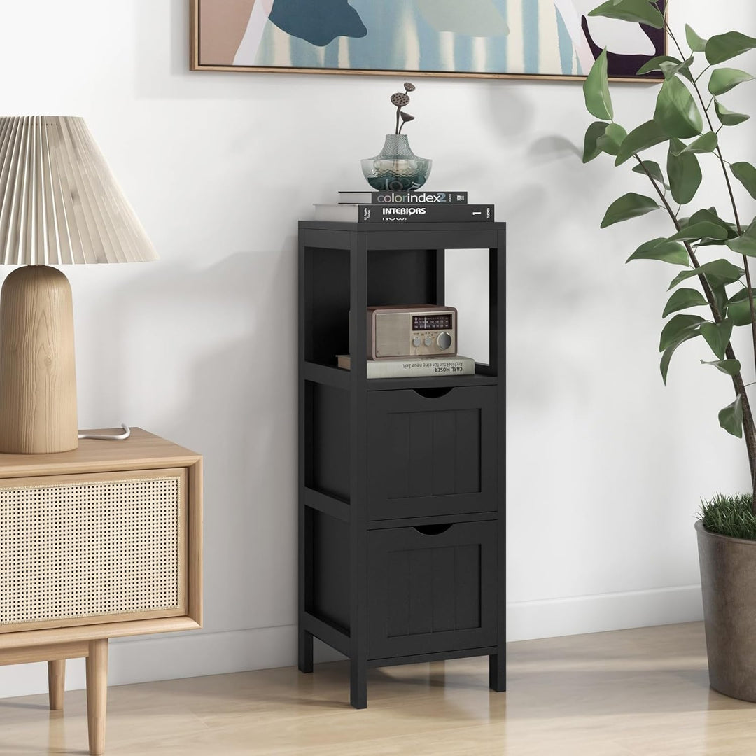 LIFEZEAL Badschrank Klein, Badezimmerschrank mit 2 Schubladen, Freistehender Badkommode Holz, Schmal