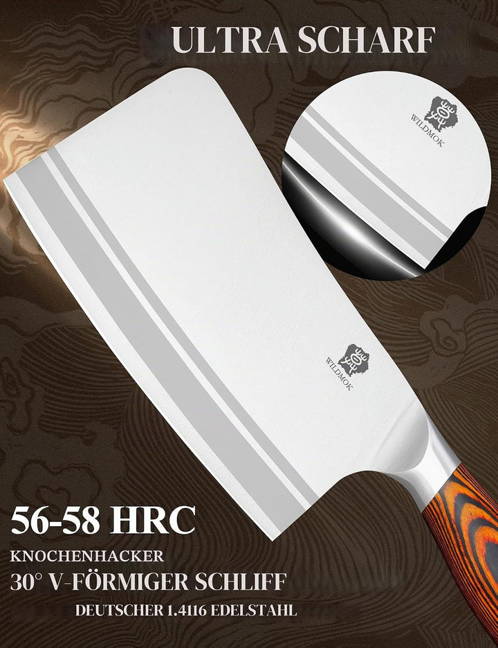 WILDMOK Hackmesser Chinesisches Kochmesser 18cm Deutscher Edelstahl Metzgermesser Scharf Chinesisch