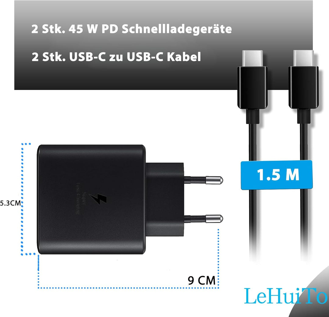 45W USB-C Schnellladegerät 2PACK Android Netzteil Type C für Samsung Galaxy S24 S23 S22 S21 Ultra/No
