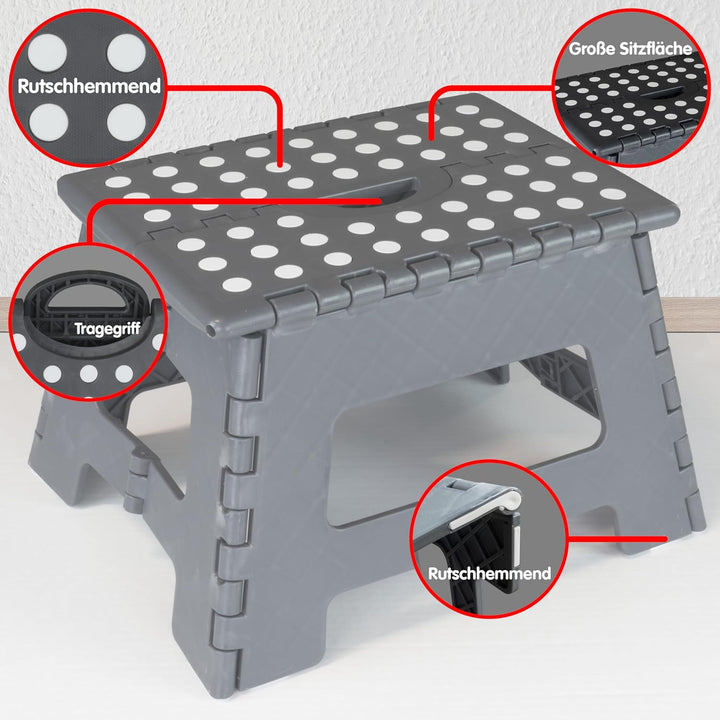 Deco4Me Tritthocker klappbar 22 cm hoch, belastbar bis 150 kg, 1 Stufe, rutschfest - Faltbarer Klapp