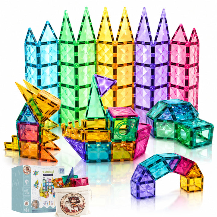 Super Pack 70 Teile | Magnetische Bausteine Kinder | Magnetische Konstruktionen Kinder | Magnetische