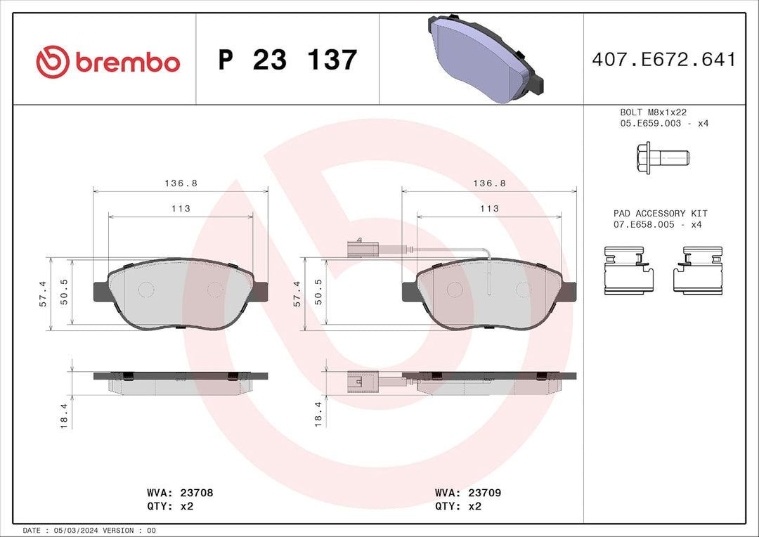 Brembo P23137 Vordere Bremsbeläge, Anzahl 4