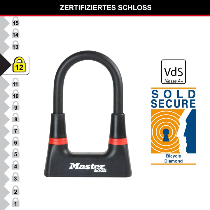 MASTER LOCK Bügelschloss [Schlüsselschloss] [Zertifiziertes Fahrrad Schloss] 8278EURDPRO - Ideal für