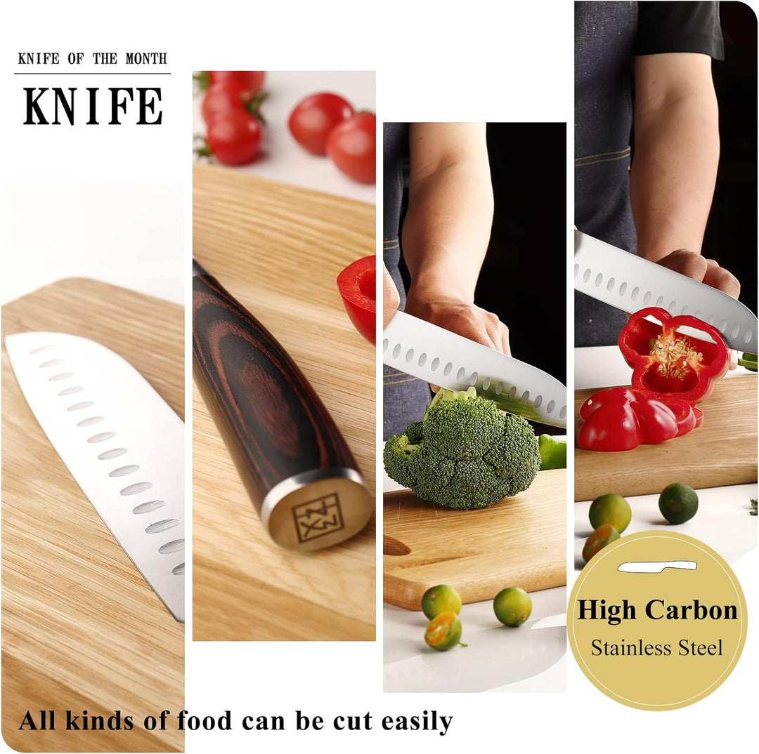 KEEMAKE Messerset, Santoku Messer 2 tlg, Küchenmesser Set aus deutschem Edelstahl mit Pakkawood Grif