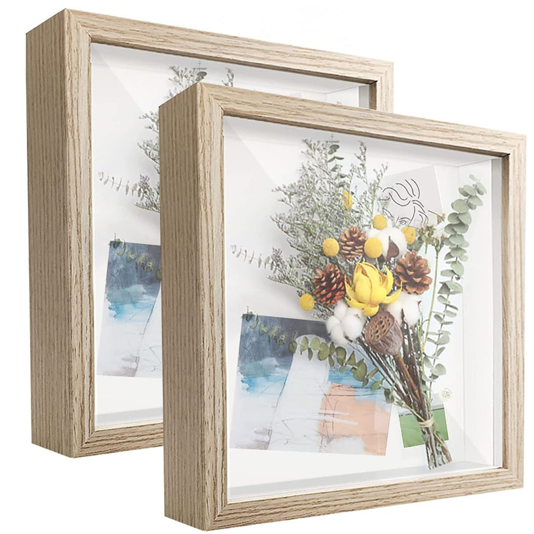 sunmeg 2Pcs 3D Bilderrahmen zum Befüllen 20 x 20cm Bilderrahmen Tief 3D Objektrahmen Hölzern bis 3cm