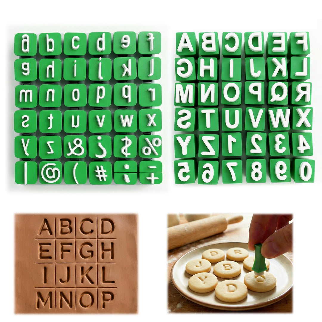 Alphabet Stempel Set, 3D-Gravurstempel für Gross- und Kleinbuchstaben,72 Stücke Alphabet Tonstempel