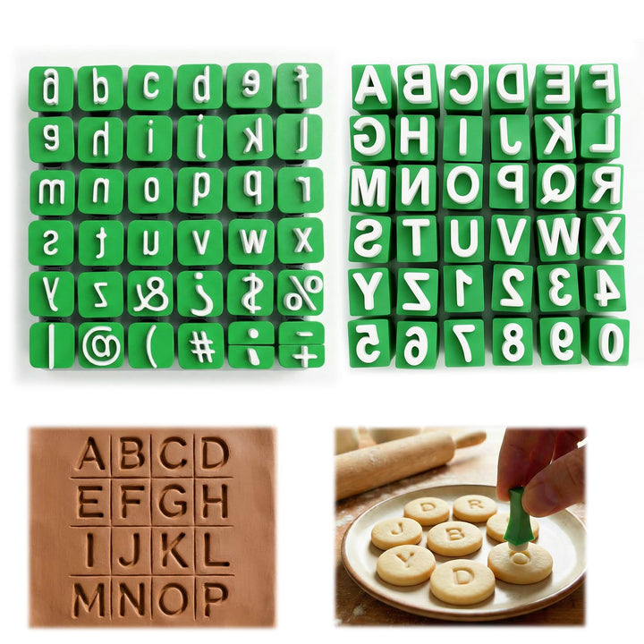 Alphabet Stempel Set, 3D-Gravurstempel für Gross- und Kleinbuchstaben,72 Stücke Alphabet Tonstempel