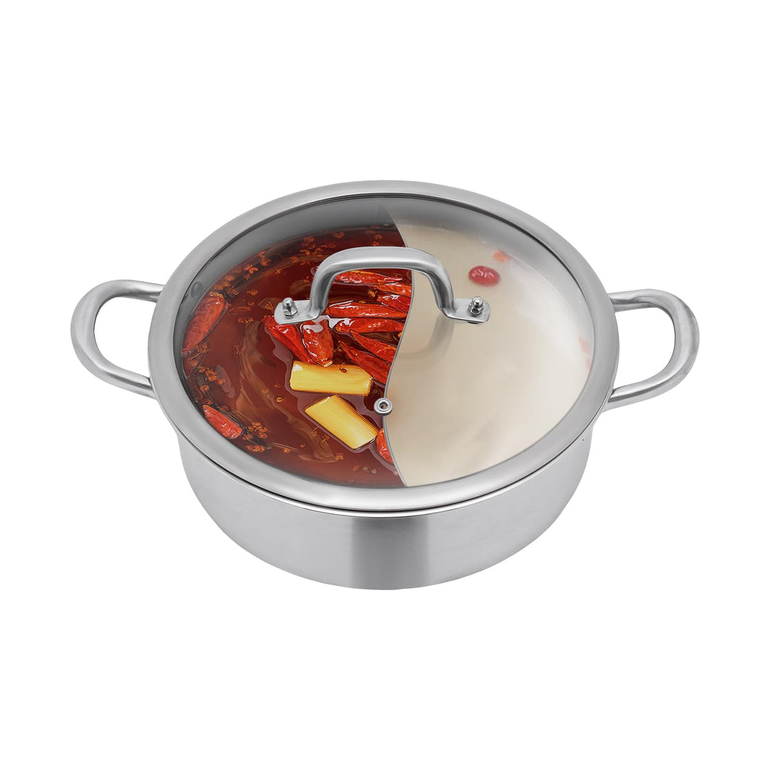 YIEMJS Shabu Shabu Topf 28cm – Hot Pot Topf aus 304 Edelstahl mit 2-fach Unterteilung – Edelstah