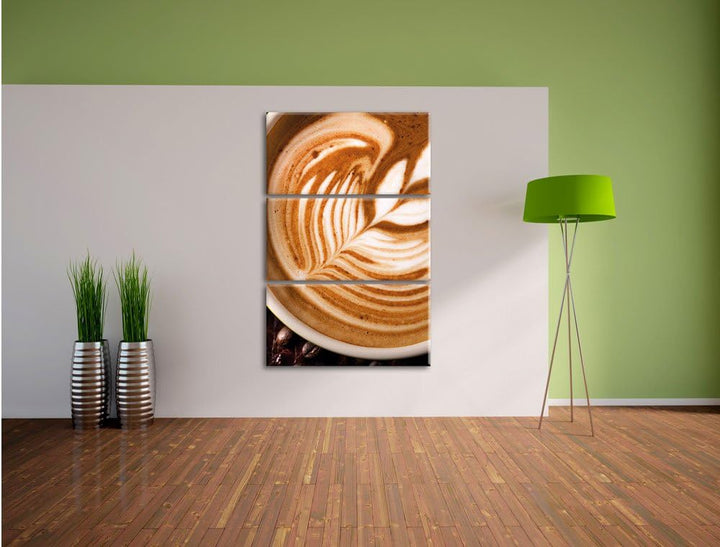 Pixxprint Tasse Kaffee als Leinwandbild/Grösse: 3 Teilig (120x80) cm/Wandbild/Kunstdruck/fertig besp
