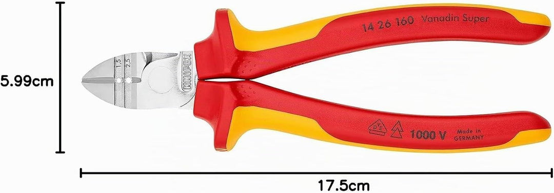 Knipex Abisolier-Seitenschneider verchromt, isoliert mit Mehrkomponenten-Hüllen, VDE-geprüft 160 mm