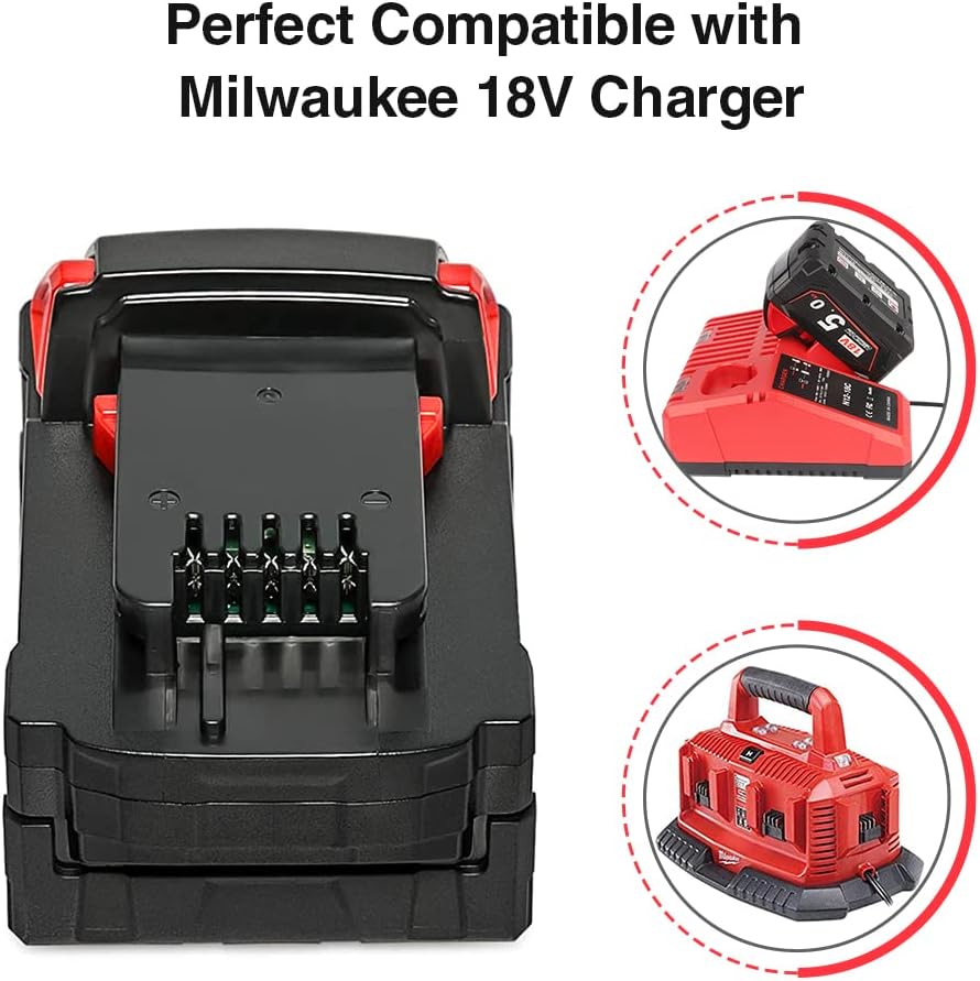 2X Powarobor M18B5 18V 5,0Ah Ersatzakku für Milwaukee M18 18Volt Akku 48-11-1860