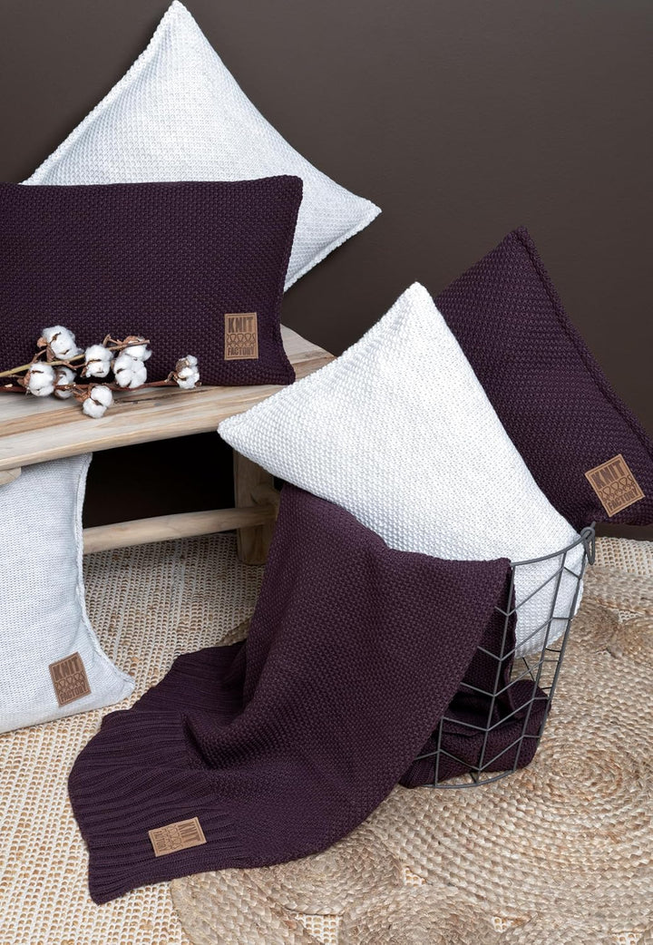 KNIT FACTORY - Uni Zierkissen - Quadratische Sofa Kissen - Anthrazit - Gestrickter Dekokissen - Couc