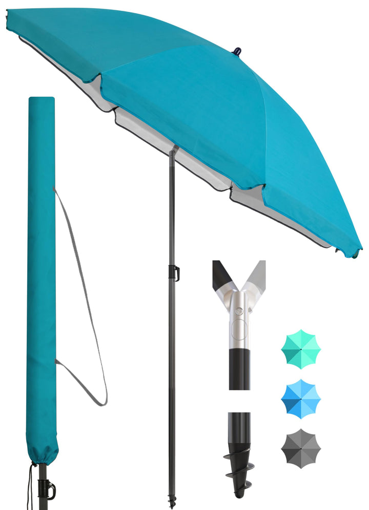4smile Sonnenschirm Strand SET, Ø 200 cm, Türkis | UPF 50+ Sonnenschirm Balkon, inkl. Hülle, Gartens