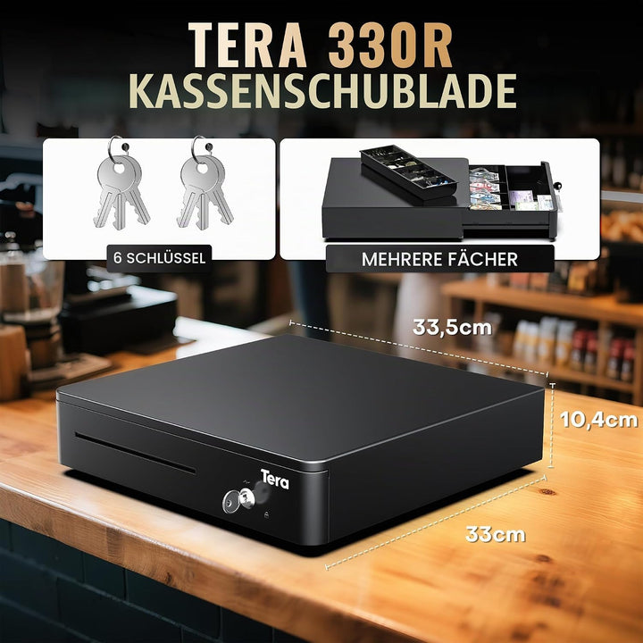Tera Elektronische Kassenschublade mit 1 Herausnehmbarem Münzfach, geldscheine Geldlade touch, 4 Gel