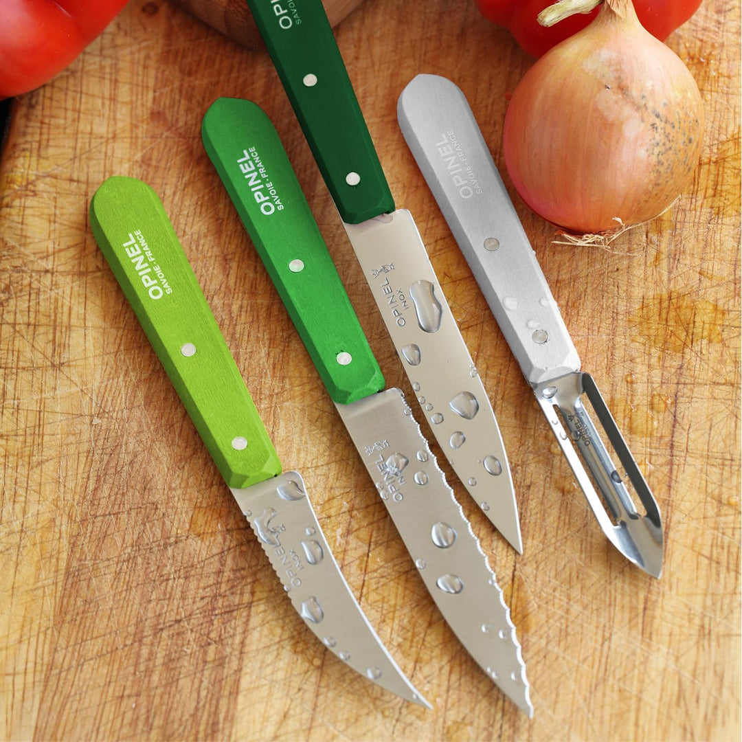 Opinel OP01709 Küchenmesser-Set, Primavera, 4-teilig Messer, Holz, Grün/Weiss, One Size