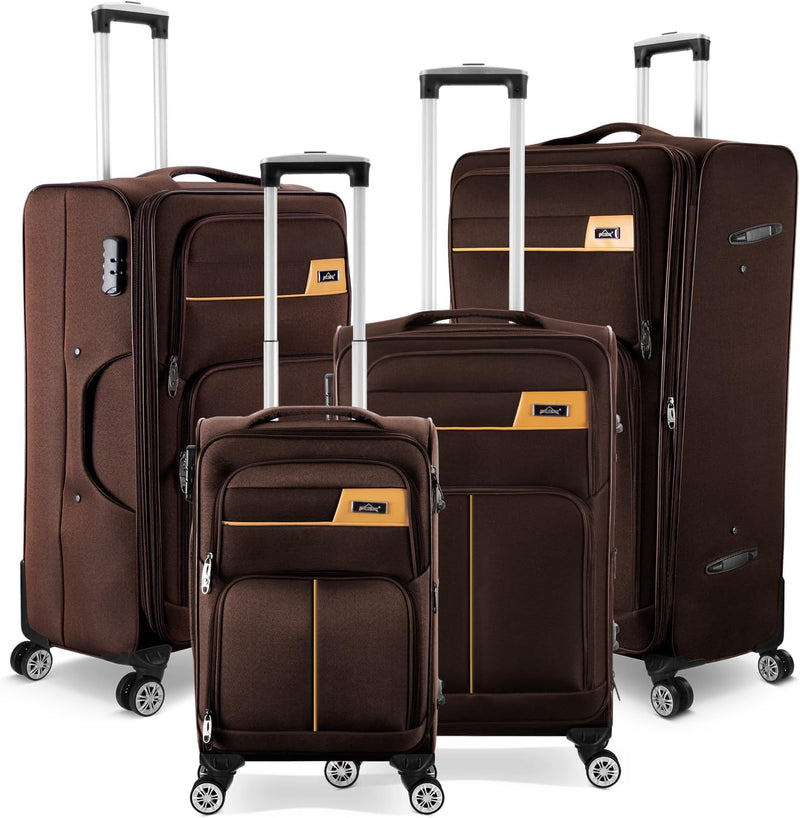 HOMELUX Kofferset 4 Teilig Kaffee Stoffkoffer Reisekoffer Leicht Koffer Trolley Rollkoffer Set-S-M-L