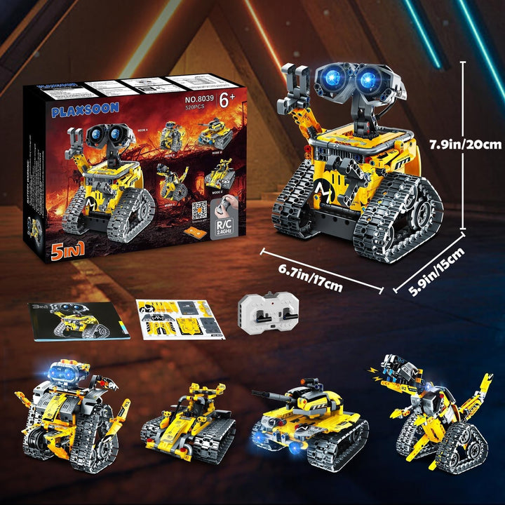 Technik Roboter Bauspielzeug für Kinder, 5 in 1 App & Fernsteuerung Technic Wall Roboter Panzer Dino