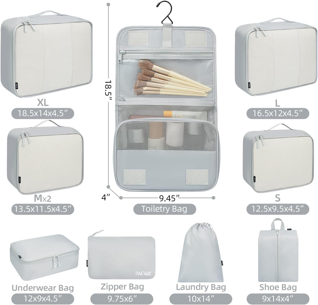 BAGAIL 10er-Set Packwürfel in verschiedenen Grössen Packorganizer für Reisezubehör Handgepäck Koffer