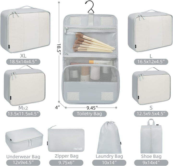 BAGAIL 10er-Set Packwürfel in verschiedenen Grössen Packorganizer für Reisezubehör Handgepäck Koffer