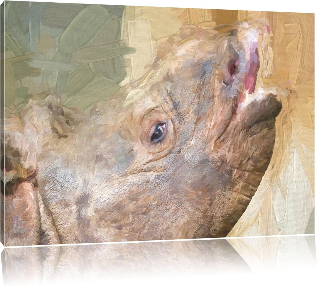 kleines Nashorn Deluxe Format: 100x70 cm auf Leinwand, XXL riesige Bilder fertig gerahmt mit Keilrah