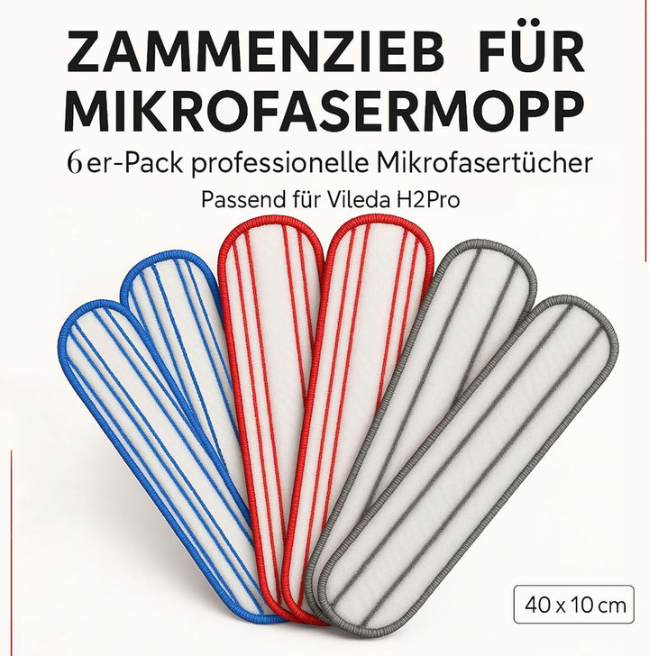 6X Premium Mikrofaser Wischpads kompatibel mit Vileda H2Pro Bodenwischer – Hochwertige Ersatzbezüge,