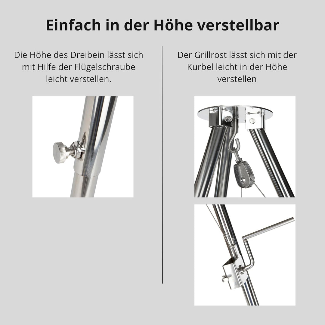 Edelstahl - Dreibein Schwenker Grillgestell & 80 cm Edelstahlrost