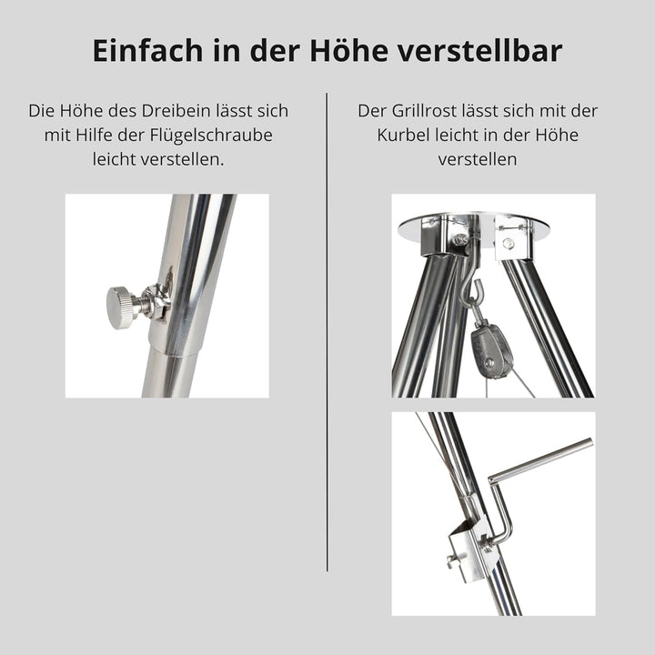 Edelstahl - Dreibein Schwenker Grillgestell & 80 cm Edelstahlrost