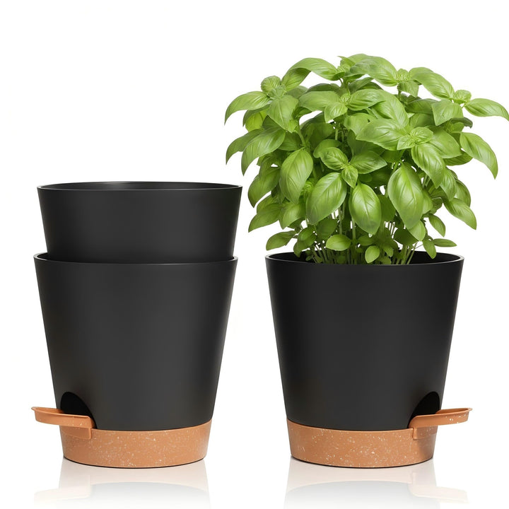 T4U 16.5cm Kunststoff Blumentopf mit Bewässerungssystem, 3er-Set Selbstbewässerung Übertopf mit Unte