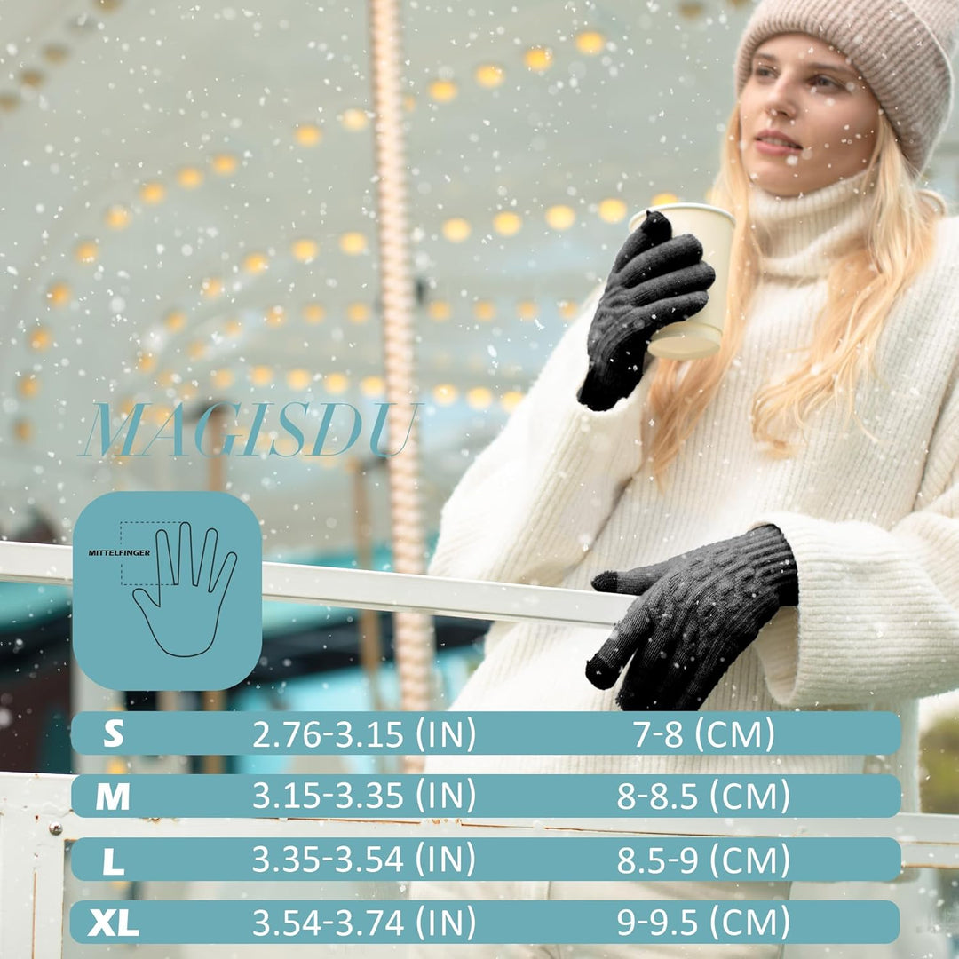 Alpaka Handschuhe Damen Fleece Doppelfutter & Touchscreen - Thermo Winterhandschuhe mit Anti-Rutsch